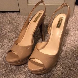 Jessica Simpson nude open toed sling backs heels